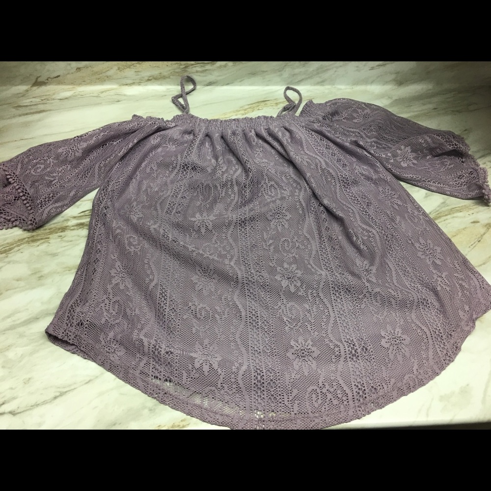 Purple cold shoulder shirt with straps and lace